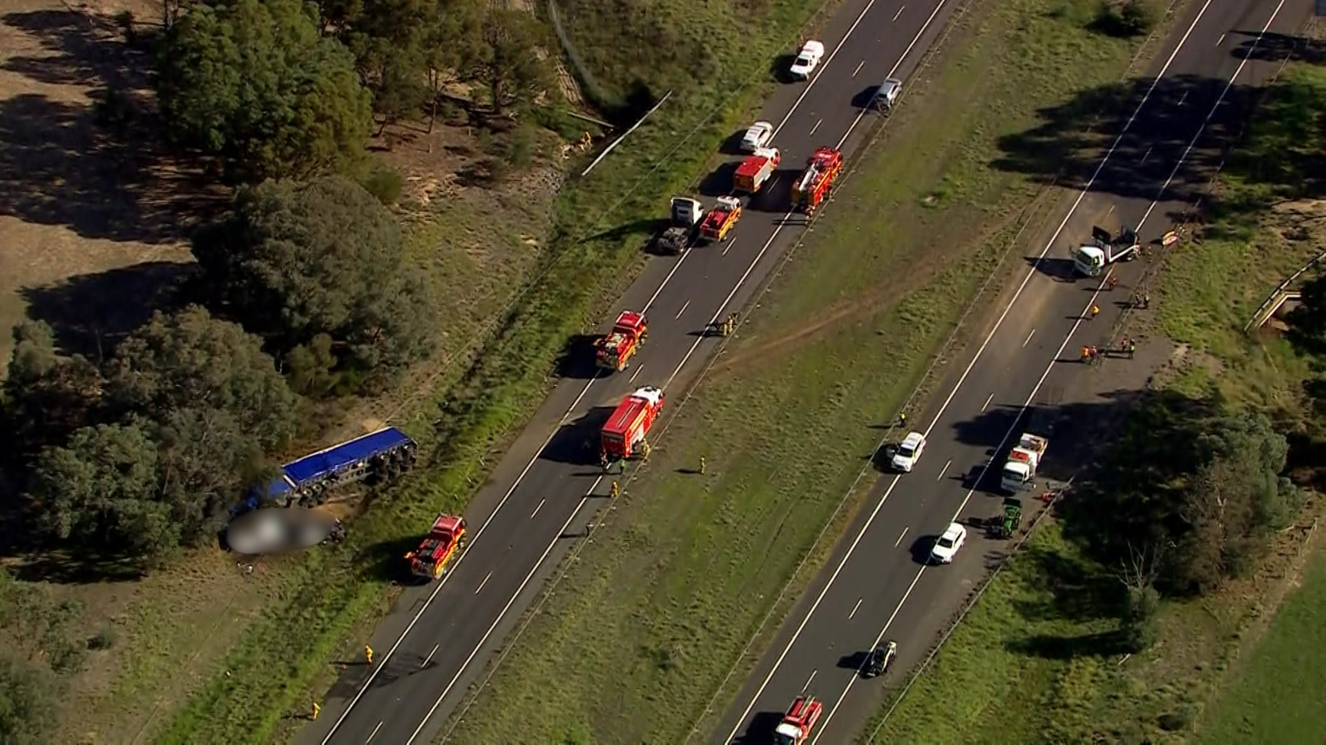 Aerial view of a car crash on a highway