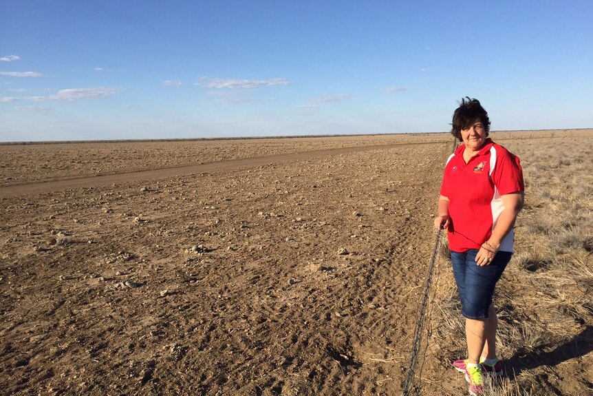 Donna Paynter on drought-affected land near Winton