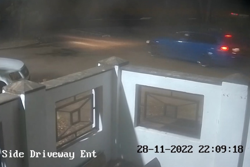 A blue car in cctv vision