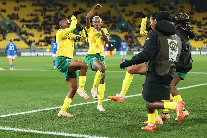South African players dance in celebration