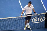 Serbia's Novak Djokovic gestures after winning over Gilles Simon at the Australian Open.
