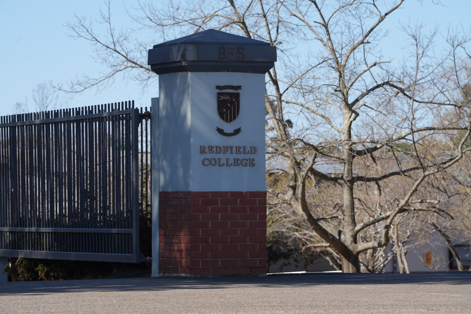 Front gates and signs of Sydney's Redfield College