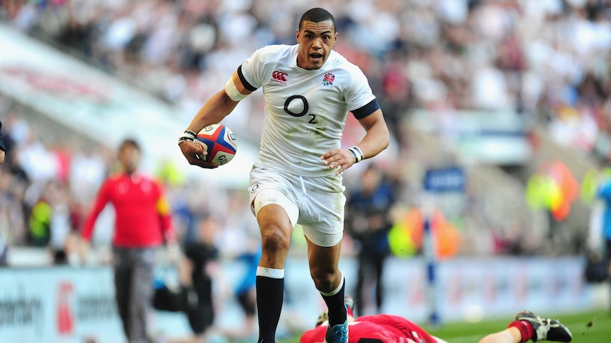 England player Luther Burrell in action against Wales at Twickenham.