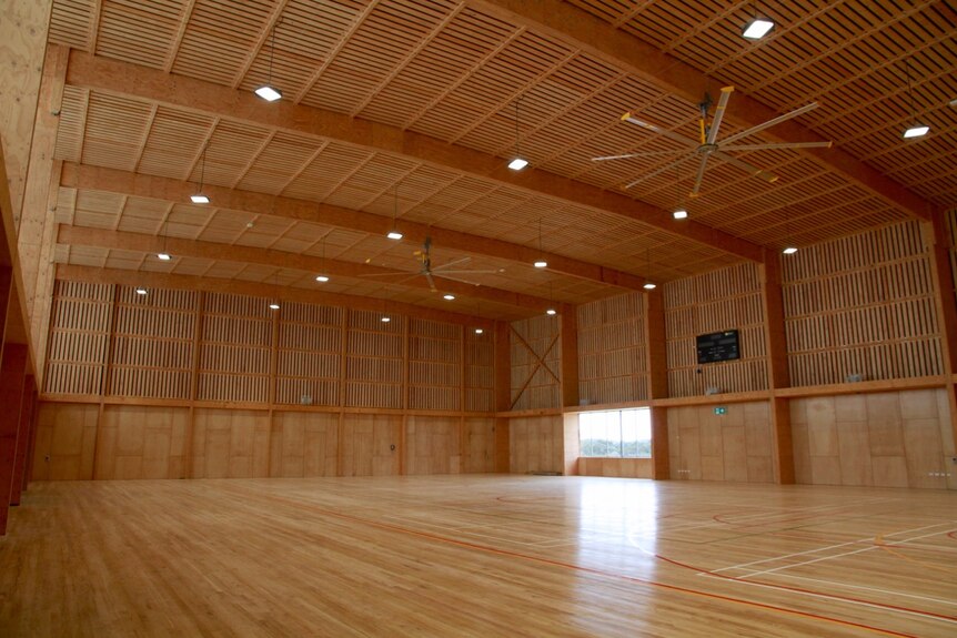 The main hall inside the Pingelly Recreation Centre, featuring wood surfaces