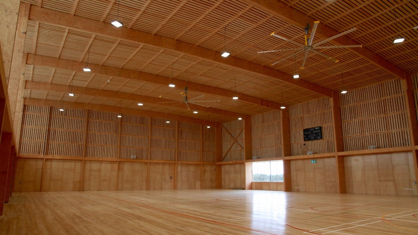 The main hall inside the Pingelly Recreation Centre, featuring wood surfaces