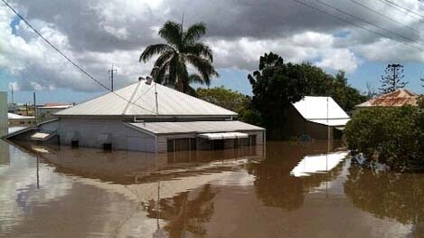 Houses swamped by floodwaters in Bundaberg in 2013.