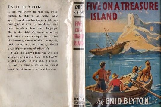 A dust jacket of Five on a Treasure Island from 1942