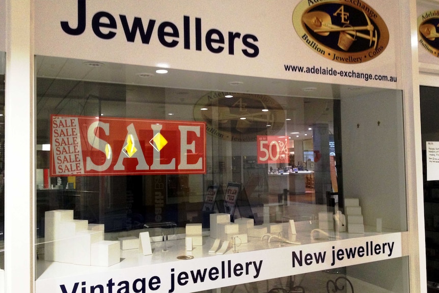 Front window of Adelaide Exchange Jewellers in Hobart