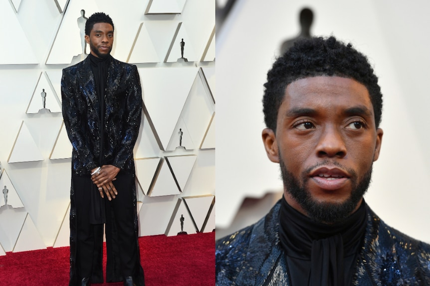 Chadwick Boseman wears a sparkly set of tails to the Oscars.