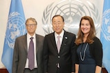 Bill and Melinda Gates with United Nations secretary-general Ban Ki-moon (centre)