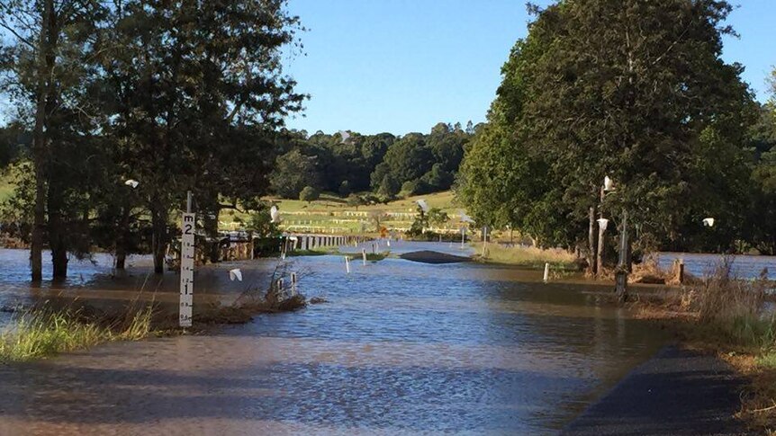 Flooded road in the Eltham Valley in northern New South Wales