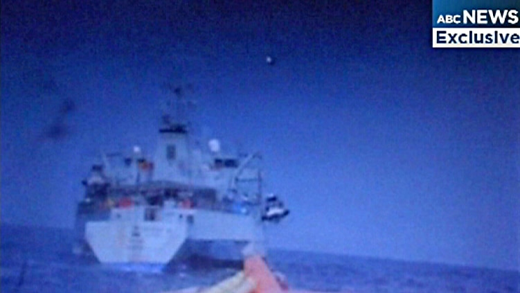 Still of video showing lifeboat being towed