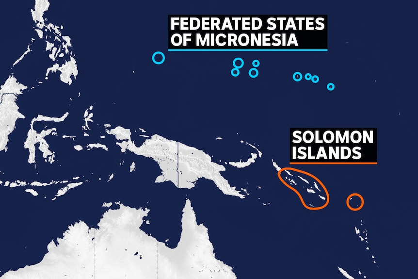 A graphic shows the Federated States of Micronesia and Solomon Islands highlighted on a regional map.
