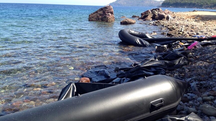 Discarded life boats on Lesbos