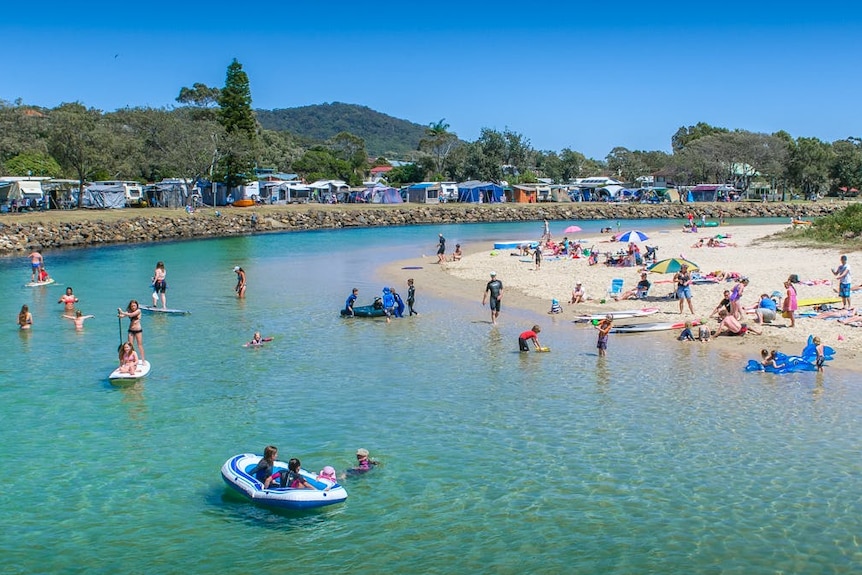 Crescent Head holiday park under a blue sky