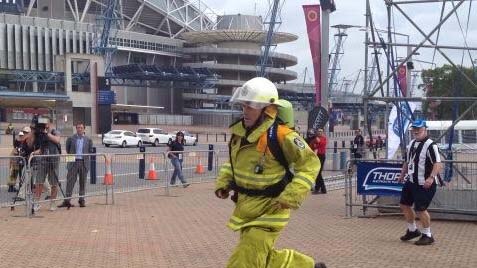 Tony Abbott competes during the World Firefighter Games