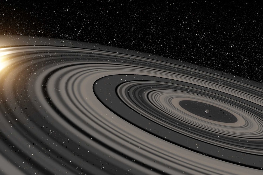 Artist's impression of ring system around planet J1407b