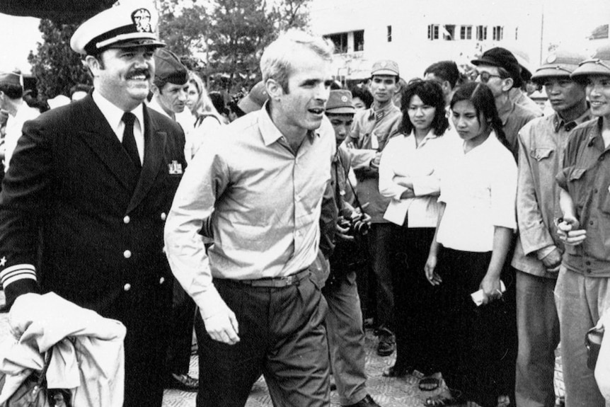 John McCain released from captivity in Vietnam in 1973