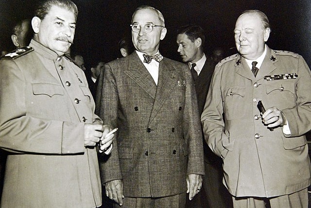 Joseph Stalin, Harry S. Truman and Winston Churchill at the Potsdam Conference.
