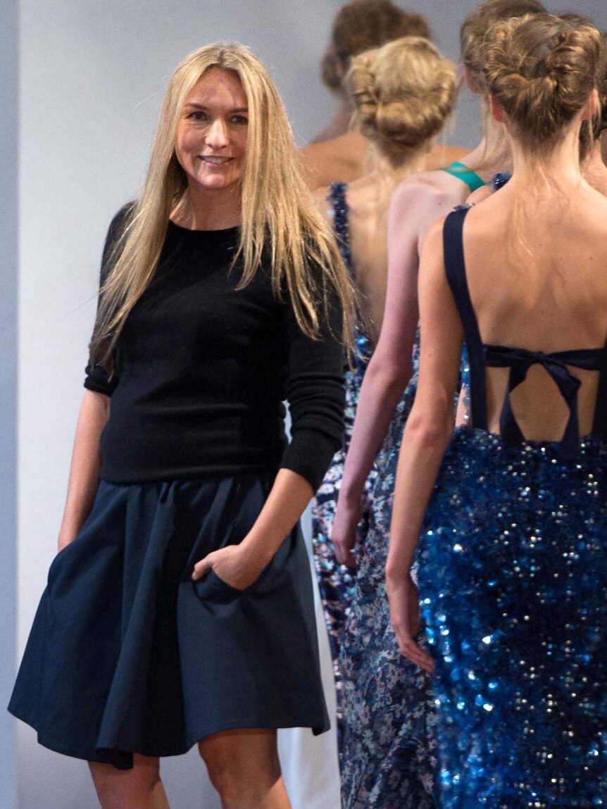Collette Dinnigan on the catwalk at Paris Fashion Week.