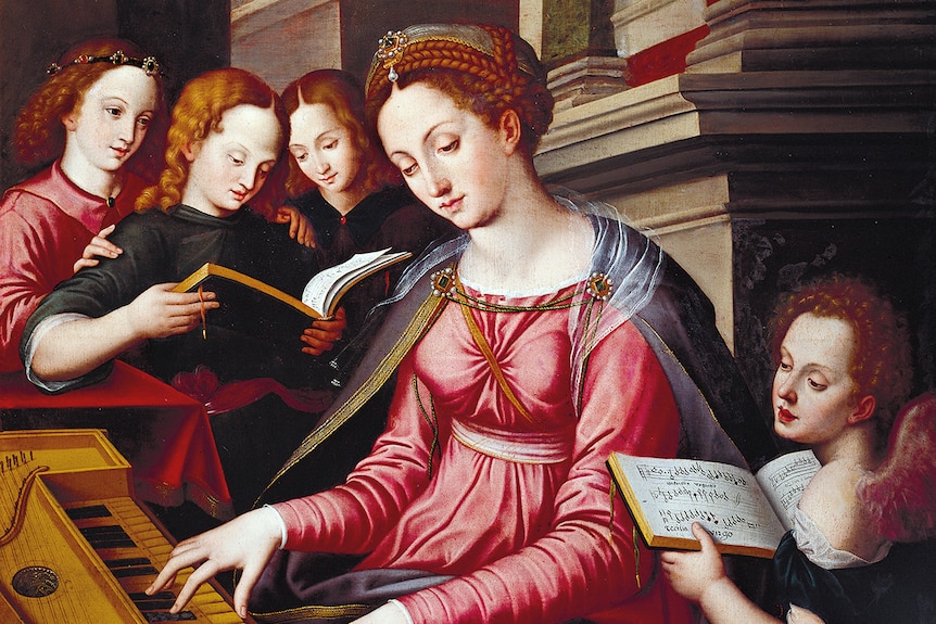 Fifteenth century painting of St Cecilia at the spinet by the Sandro Botticelli school.