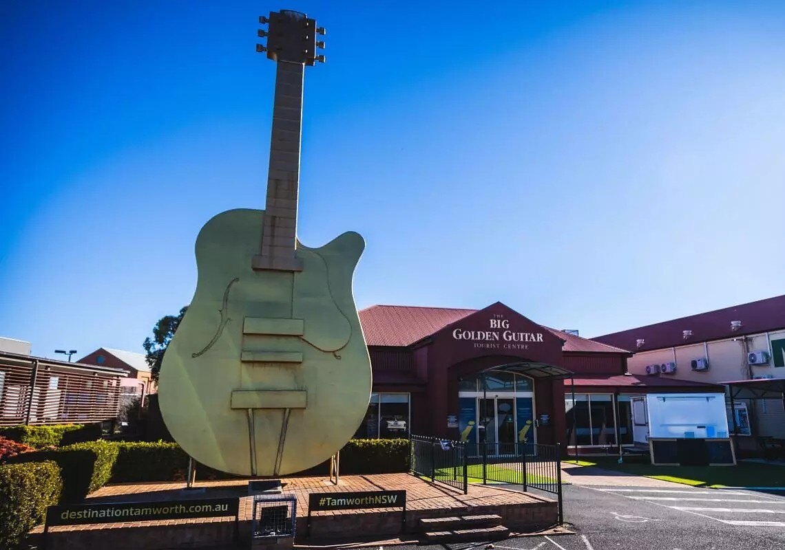 a giant guitar outside a store