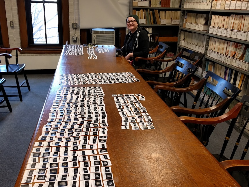 Leah Rubin sorting through images of various denticle types