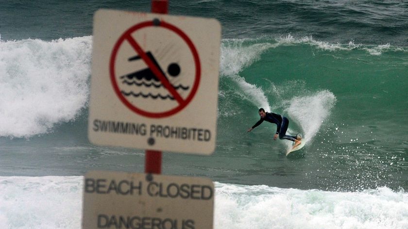 Surfer makes the most of big swell.