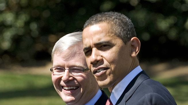 Meeting of minds: Mr Rudd and the Mr Obama had their first face-to-face meeting.