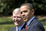 Meeting of minds: Mr Rudd and the Mr Obama had their first face-to-face meeting.