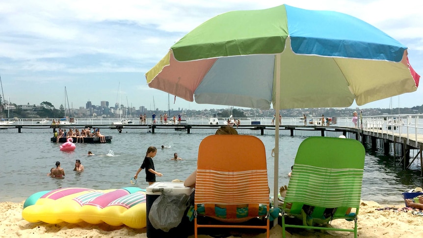 A beach umbrella overlooking Redleaf Beach