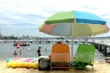 A beach umbrella overlooking Redleaf Beach