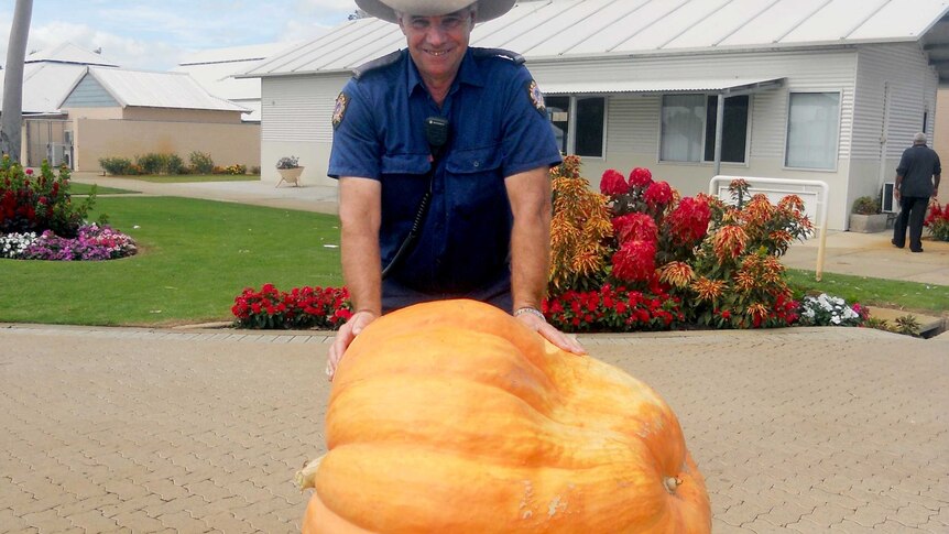 Prison groundsman Trevor Bamess and giant pumpkin