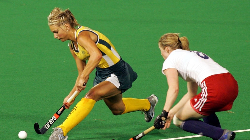 Hockeyroo Kate Hollywood holds off Helen Richardson