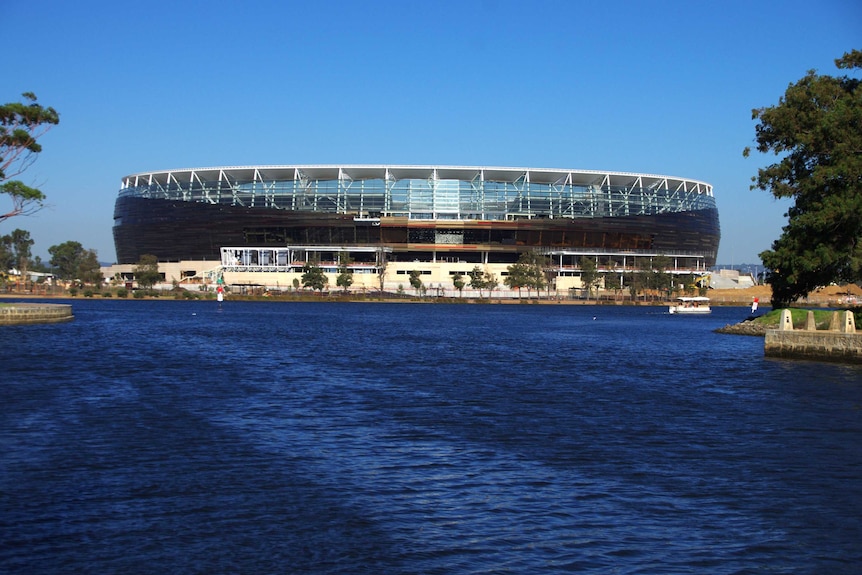 Perth Stadium with the river in front of it.