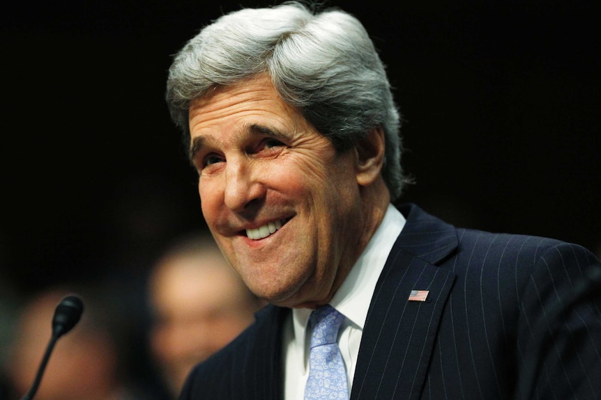 John Kerry testifies during his Senate Foreign Relations Committee confirmation hearing.