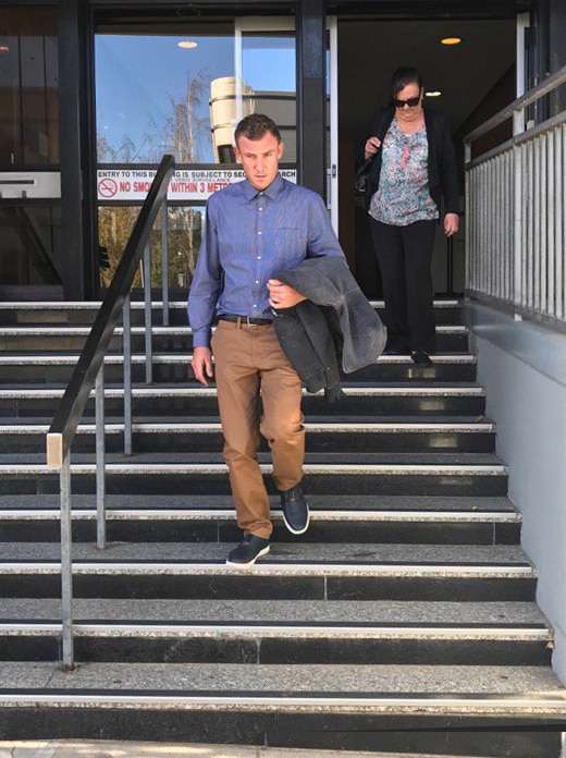 Shayd Hector leaves Launceston court after sentencing for 2013 ultralight crash.