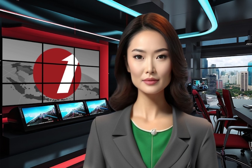 An avatar of an Indonesian woman news reader.  