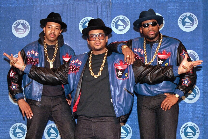 The rap group Run-DMC  at the 31st annual Grammy Awards in New York, on March 2, 1988.