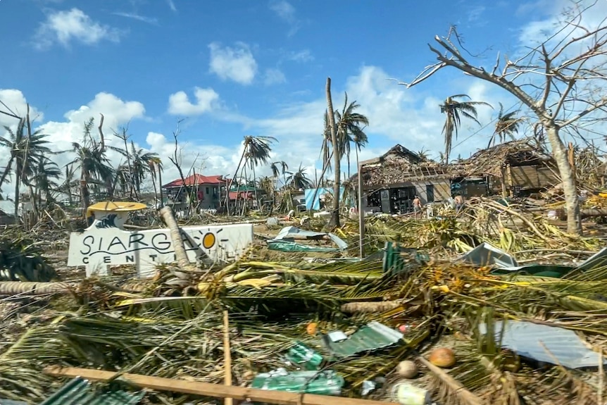 飓风莱伊导致树木和建筑物倒塌