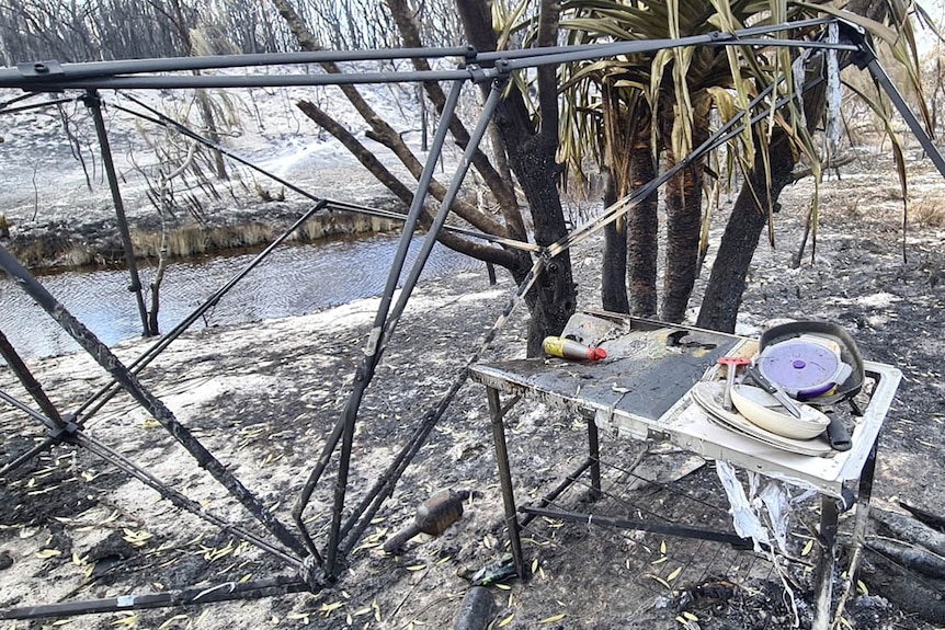 A burnt-out camp site on Fraser Island