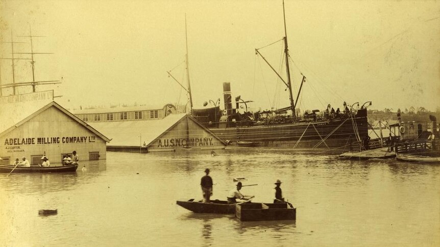 Wharves at Brisbane under water from the 1893 floods