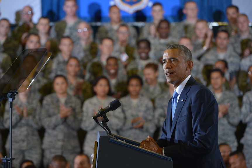 Obama speaking to US troops