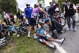 KTM rider Cyril Lemoine of France receives medical attention