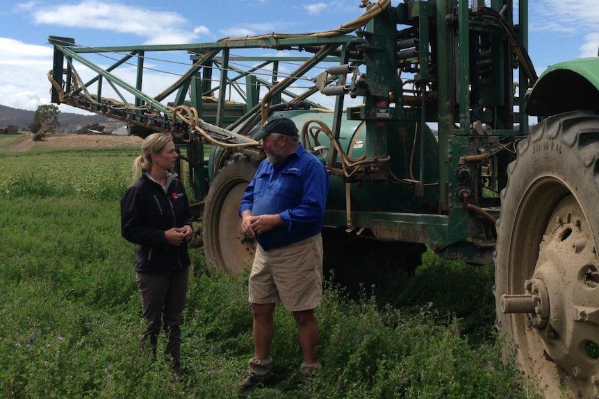 Labor leader Rebecca White with Cressy farmer Rob Bayles