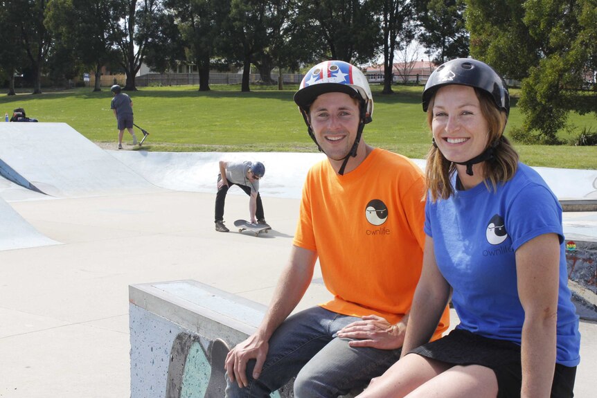 Richard Flude and Rachael Delphin at the Beaconsfield skate park