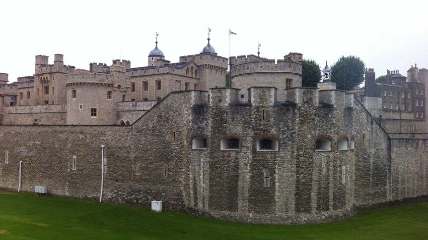 The exterior of the Tower of London - a historic castle home to Queen Elizabeth II's crown jewels.