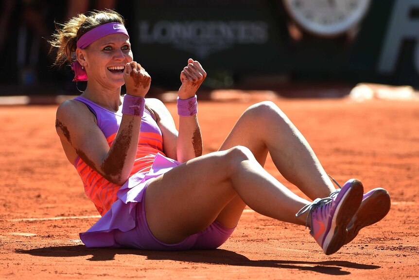 Lucie Safarova celebrates her French Open semi-final win over Ana Ivanovic