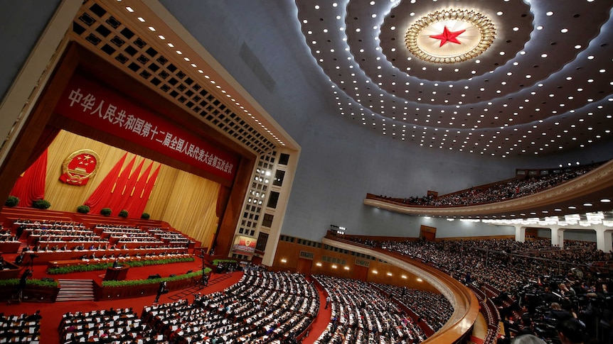 Li Keqiang speaks in the Great Hall of the People in Bejing.