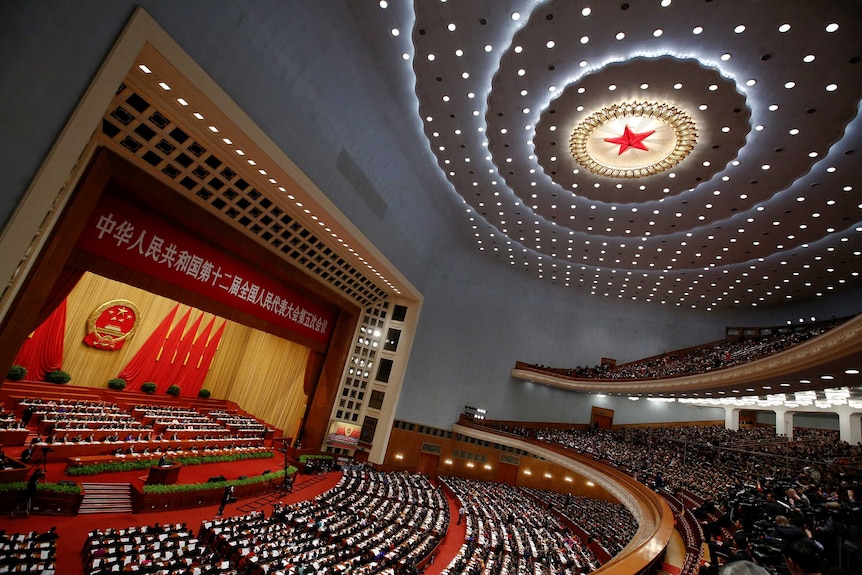 Li Keqiang speaks in the Great Hall of the People in Bejing.